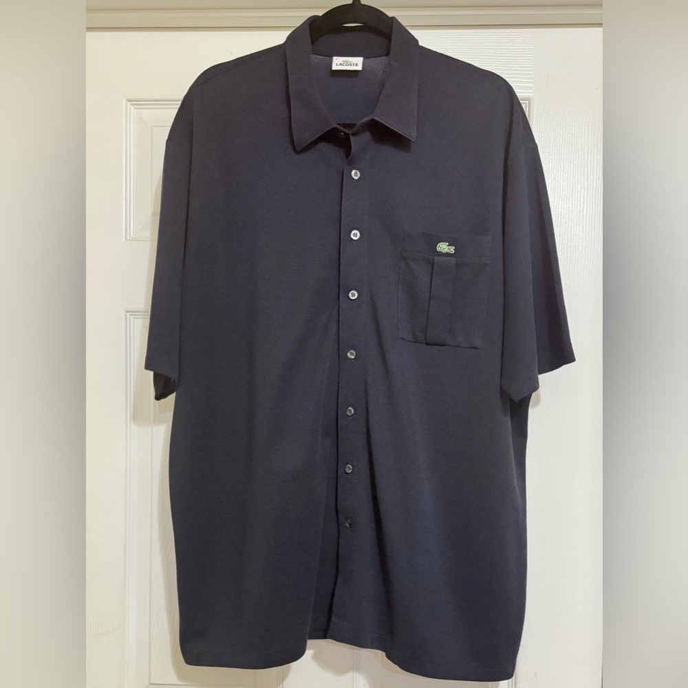 VINTAGE Lacoste Navy Button-Down Polo Style Shirt with Lapel Pocket, Size 10